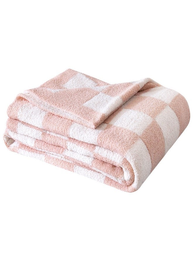 SeaRoomy SeaRoomy Checkered Throw Blanket, Ultra Soft Microfiber Knit Throw Blanket, Cozy Fluffy Fuzzy Reversible Checkerboard Pink Blanket for Couch Sofa Bed Decor(Light Pink, 51"63") - Image 1