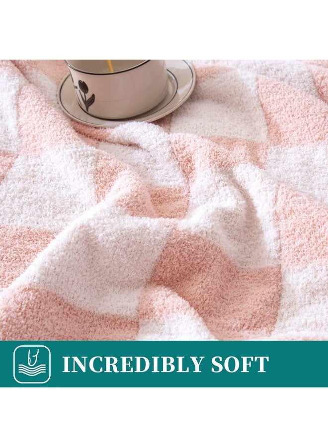 SeaRoomy SeaRoomy Checkered Throw Blanket, Ultra Soft Microfiber Knit Throw Blanket, Cozy Fluffy Fuzzy Reversible Checkerboard Pink Blanket for Couch Sofa Bed Decor(Light Pink, 51"63") - Image 2