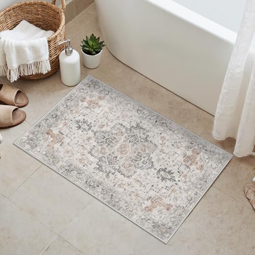 GENIMO Area Rug 2x3 Doormat, Machine Washable Low Pile Rugs, Small Retro Chenille Entryway Mat for Entrance, Hallway, Kitchen and Corridor, Light Taupe Brown - Image 2