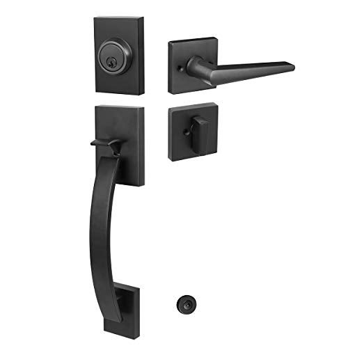 NEWBANG Matte Black Lever Handle for Single Front Door,Heavy Duty Handleset with Deadbolt for Offices or Entry Entrance, MDHST2017DB-BR - Image 1