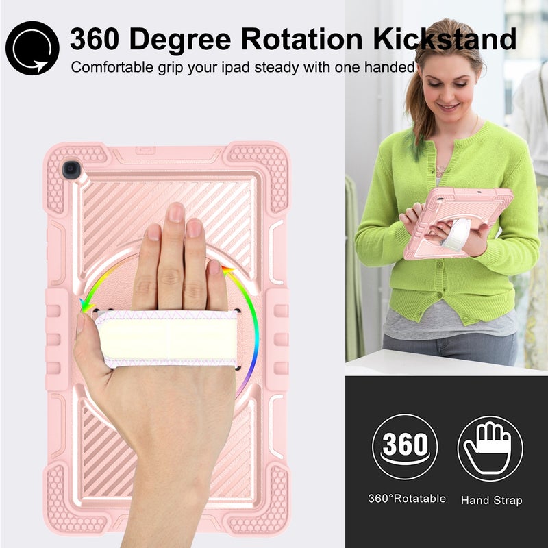 erorex For Samsung Galaxy Tab A 10.1 2019 T515 360 Degree Rotation Contrast Color Shockproof Silicone + Pc Case With Holder & Hand Grip Strap & Shoulder Strap(Rose Gold) - Image 3