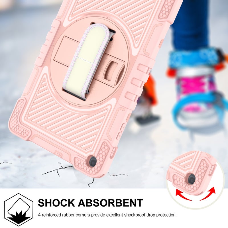 erorex For Samsung Galaxy Tab A 10.1 2019 T515 360 Degree Rotation Contrast Color Shockproof Silicone + Pc Case With Holder & Hand Grip Strap & Shoulder Strap(Rose Gold) - Image 4
