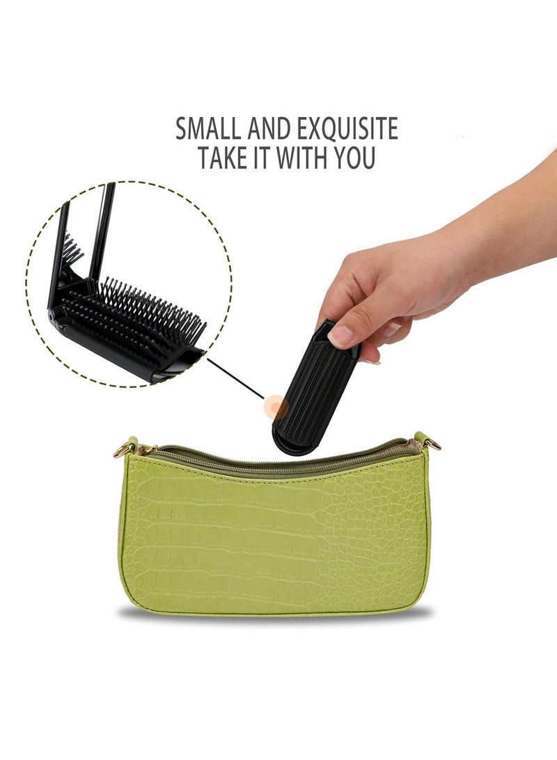 Generic Portable Travel Hair Brush, Small Foldable Hairbrush Compact Hair Brush with Mirror and Round Tip Nylon Bristles for Women and Men, Mini Pocket Size Comb for Car Gym Bag Purse Locker,Black - Image 3