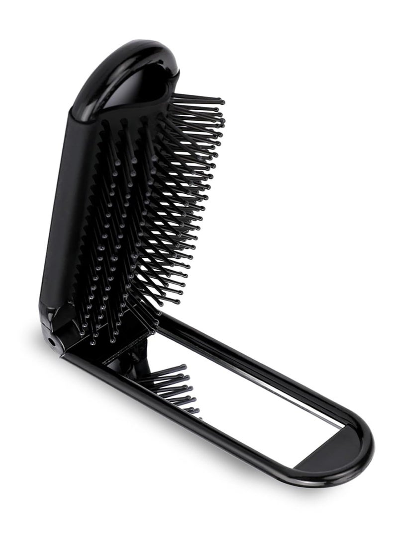 Generic Portable Travel Hair Brush, Small Foldable Hairbrush Compact Hair Brush with Mirror and Round Tip Nylon Bristles for Women and Men, Mini Pocket Size Comb for Car Gym Bag Purse Locker,Black - Image 1