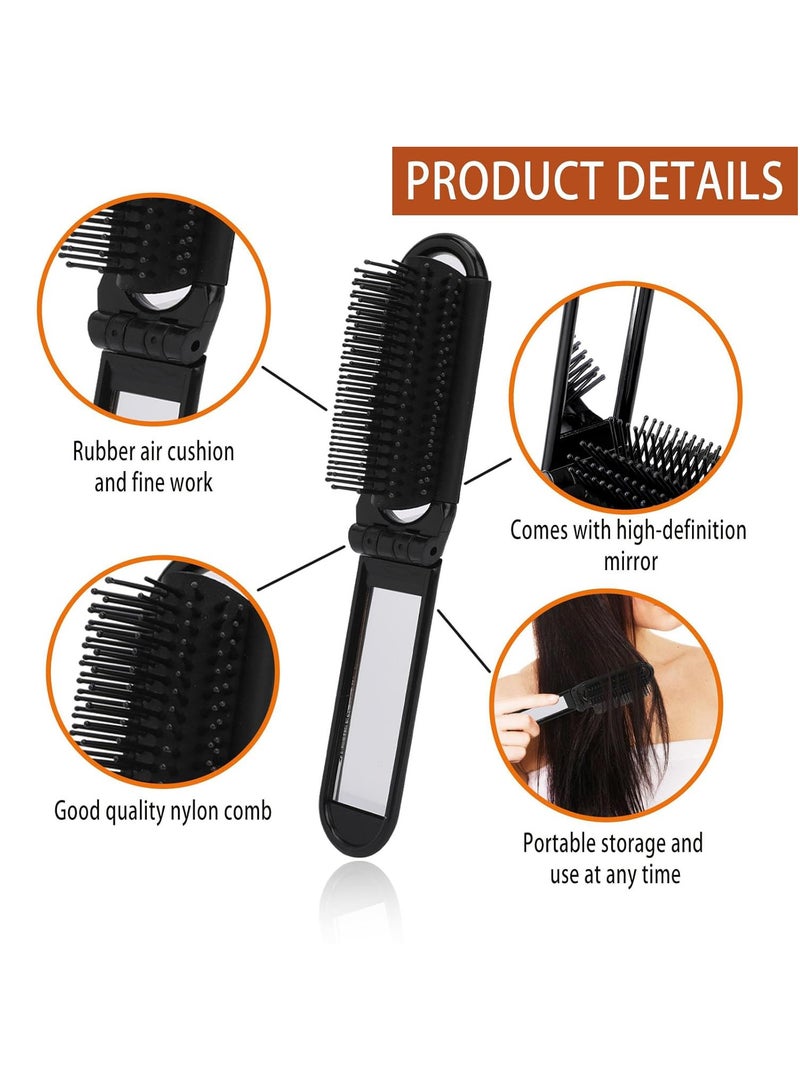 Generic Portable Travel Hair Brush, Small Foldable Hairbrush Compact Hair Brush with Mirror and Round Tip Nylon Bristles for Women and Men, Mini Pocket Size Comb for Car Gym Bag Purse Locker,Black - Image 4