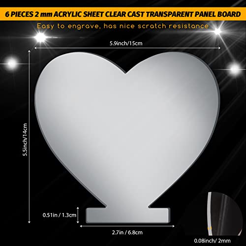 Tenare 6 Pieces 2 mm Acrylic Sheet Transparent LED Film for LED Light Base Thick Clear Screen with Protective Film Acrylic Blanks for Galentine's Day Table Signs DIY Display Craft(Heart) - Image 2