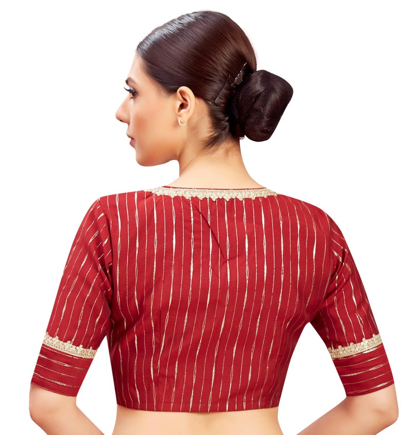 Studio Shringaar Women's Gold Foil Print Saree Blouse with Elbow Length Sleeves (Maroon, 36) - Image 2
