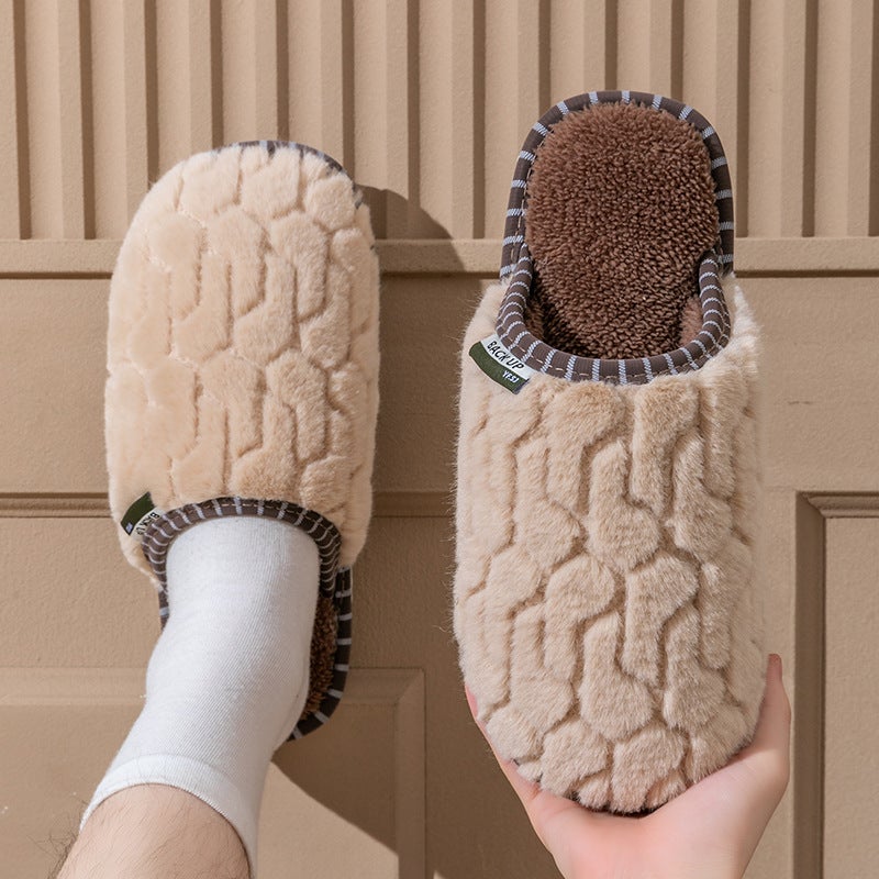 Cozy Couple Plush Slippers Warm Indoor Anti-Slip Acacia bean floor mopping khaki [clearance]