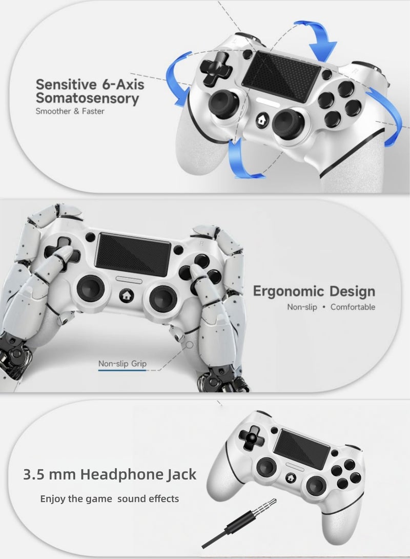 كول رابي وحدة تحكم ألعاب لاسلكية لجهاز بلاي ستيشن 4، متوافقة مع PS4/Pro/Slim/PC، مزودة بمقبض مانع للانزلاق من الجانبين وكابل USB-C، لون أبيض - Image 5
