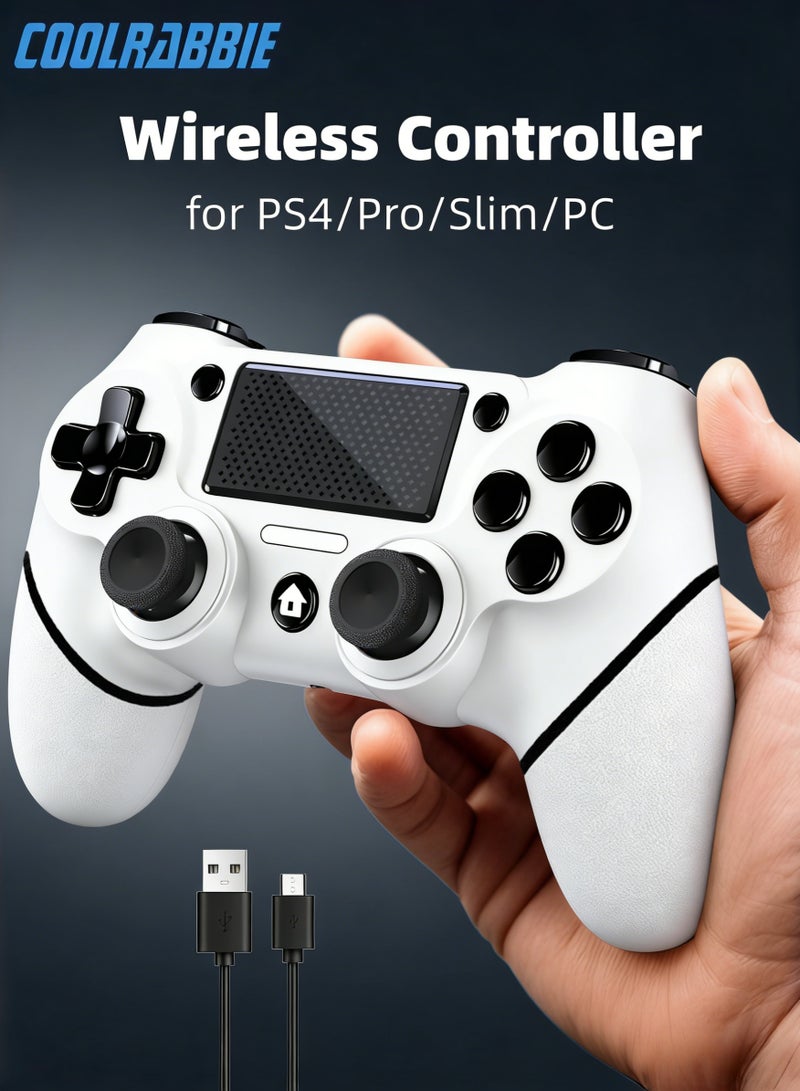 كول رابي وحدة تحكم ألعاب لاسلكية لجهاز بلاي ستيشن 4، متوافقة مع PS4/Pro/Slim/PC، مزودة بمقبض مانع للانزلاق من الجانبين وكابل USB-C، لون أبيض - Image 1