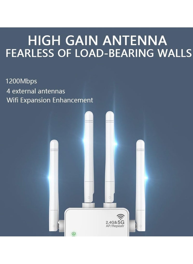 موسع WiFi، إشارة WiFi. 5G ثنائي النطاق 1200 ميجا بت في الثانية أسرع موسعات WiFi طويلة المدى معززة تغطي ما يصل إلى 9956 قدم مربع. مقوي إشارة موسعات WiFi للمنزل، مكرر الإنترنت. - Image 2