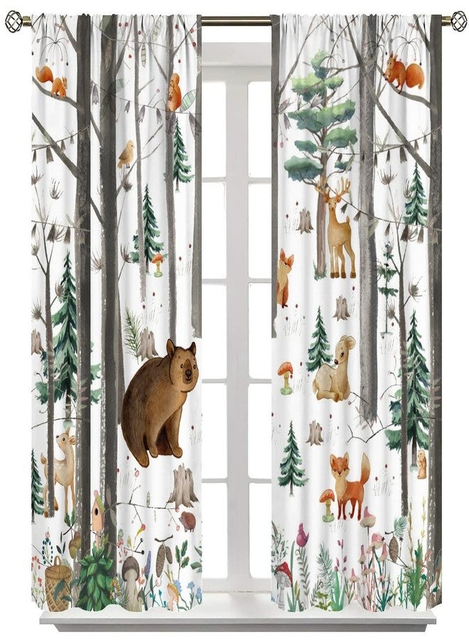 YCness Kid Forest Animal Curtains, Woodland Animal Fox Elk Bear Watercolor Print Curtains for Nursery Bedroom Living Room,Rustic Wild Animal Window Drapes 2 Panel Set,42x45 Inch - Image 3