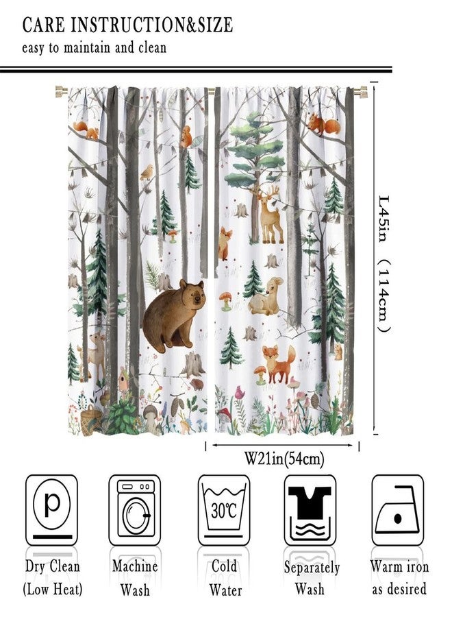 YCness Kid Forest Animal Curtains, Woodland Animal Fox Elk Bear Watercolor Print Curtains for Nursery Bedroom Living Room,Rustic Wild Animal Window Drapes 2 Panel Set,42x45 Inch - Image 2