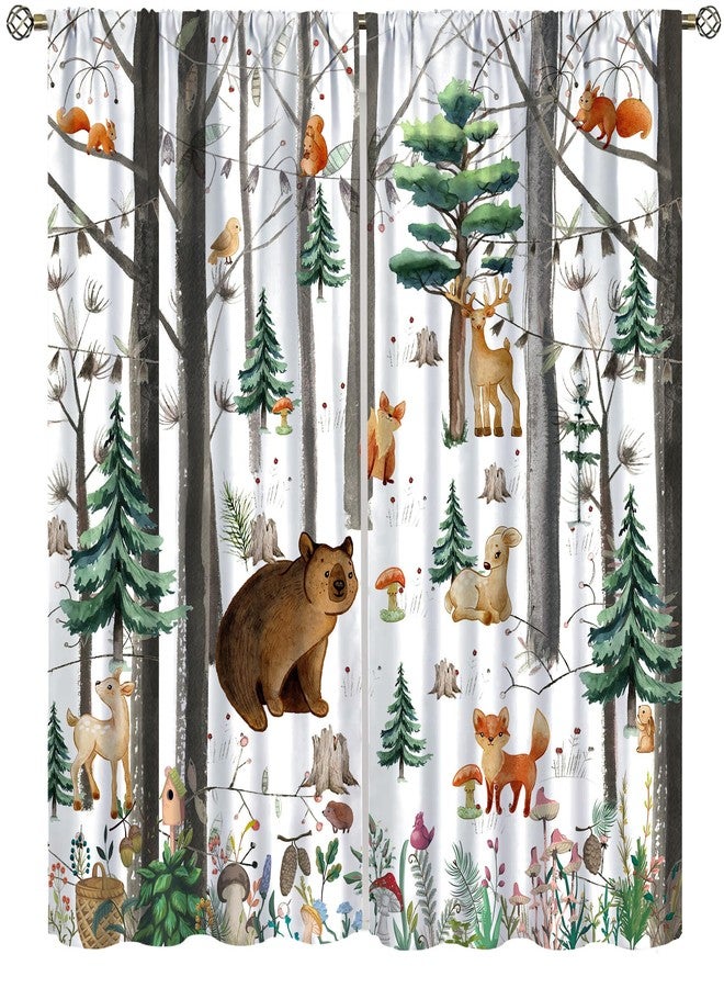 YCness Kid Forest Animal Curtains, Woodland Animal Fox Elk Bear Watercolor Print Curtains for Nursery Bedroom Living Room,Rustic Wild Animal Window Drapes 2 Panel Set,42x45 Inch - Image 1