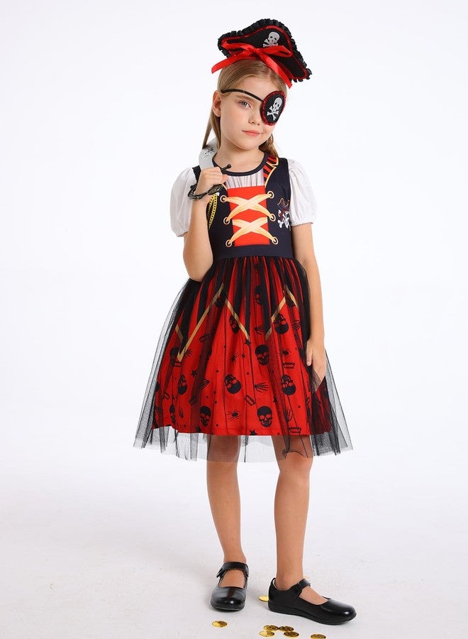 WonderBabe Girls Pirate Halloween Costumes Buccaneer Dress Kids Halloween Cosplay Party Outfits with Accessories size 3-4t - Image 2