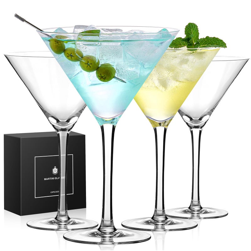 Qipecedm Martini Glasses Set of 4 9 oz Crystal Cocktail Glasses Hand Blown Crystal Martini Glasses for Espresso Martini Cosmopolitan Gimlet Home Bar Party Martini Glassware Gift Set Stem