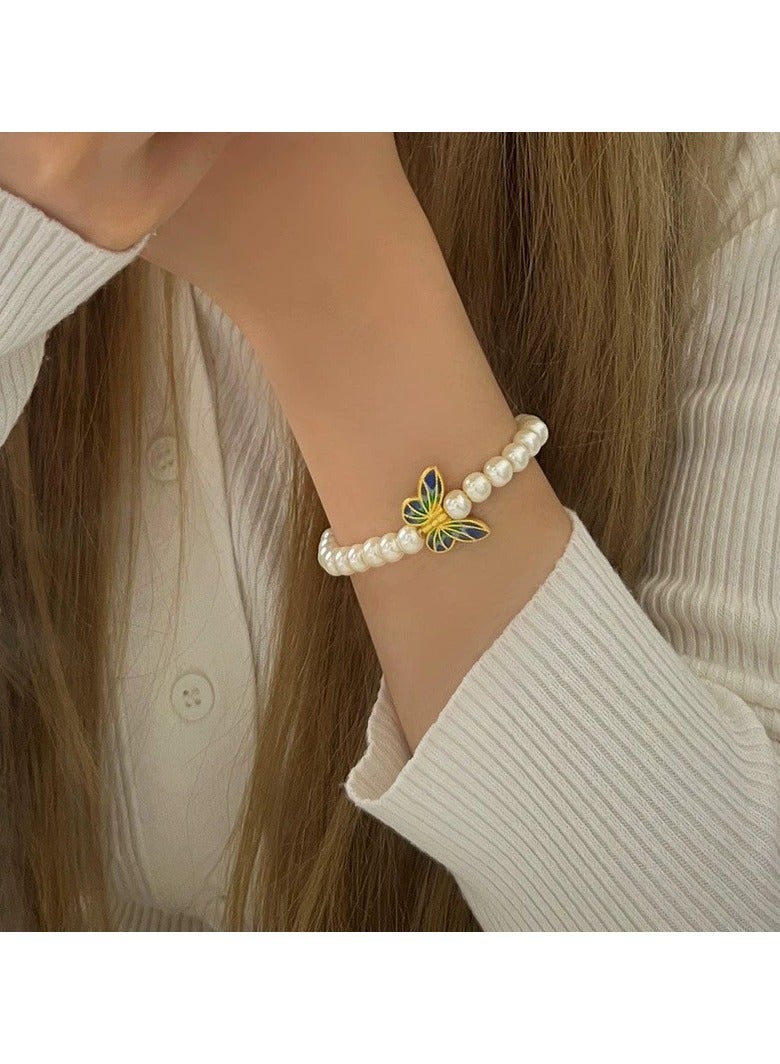 Goolsky French Irregular Pearl Butterfly Bracelet | Dainty Gold Chain Jewelry for Women