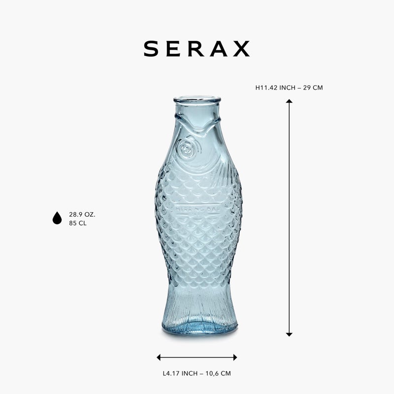 Serax Glass Water Pitcher | Fish & Fish glassware by Paola Navone | Wine Carafe Decanter 28.74 fl oz | Clear Light Blue Bottle Container, hot or cold Drinks | Beverage Dispenser | Suitable as Vase - Image 2