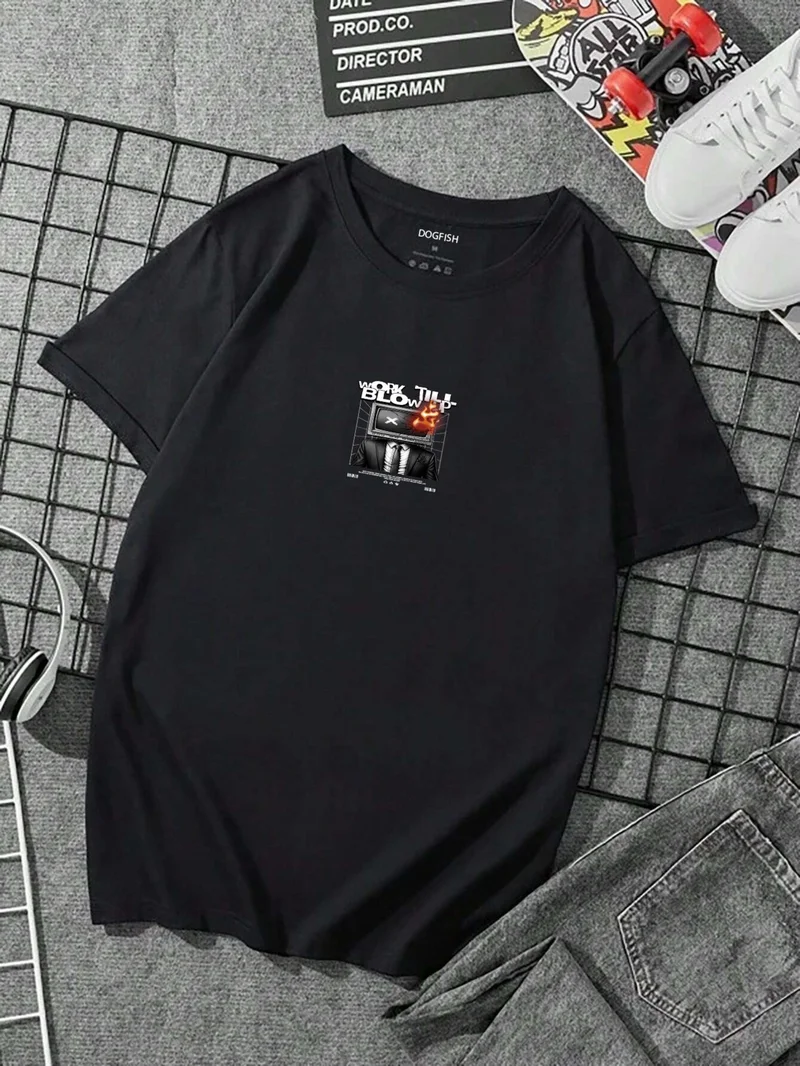 DogFish Oversize Printed Black Color Casual T-Shirt 100% Cotton