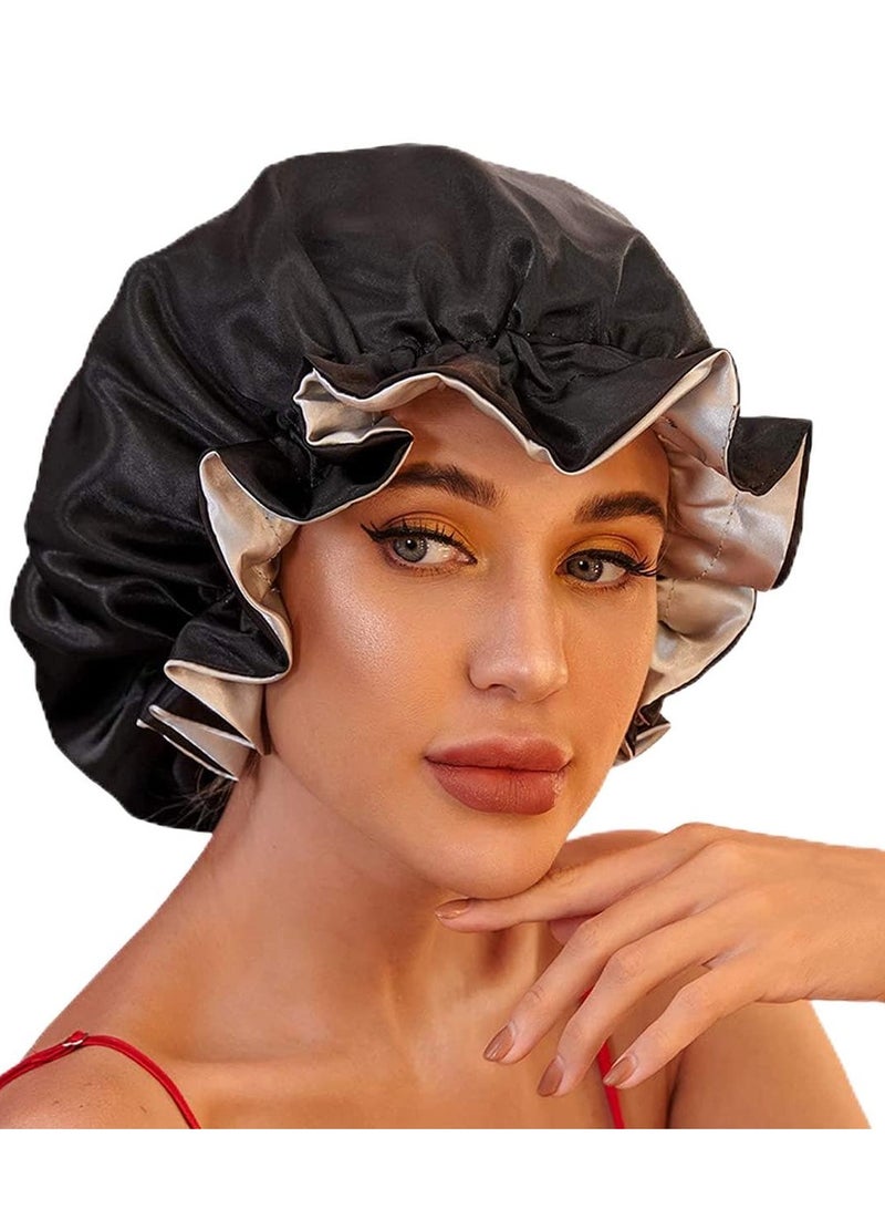 Silk Satin Sleep Bonnet for Women | Natural Hair Satin Bonnet | XL Double Layer Hair Cap | Reversible Soft Night Cap for Haircare - Image 1