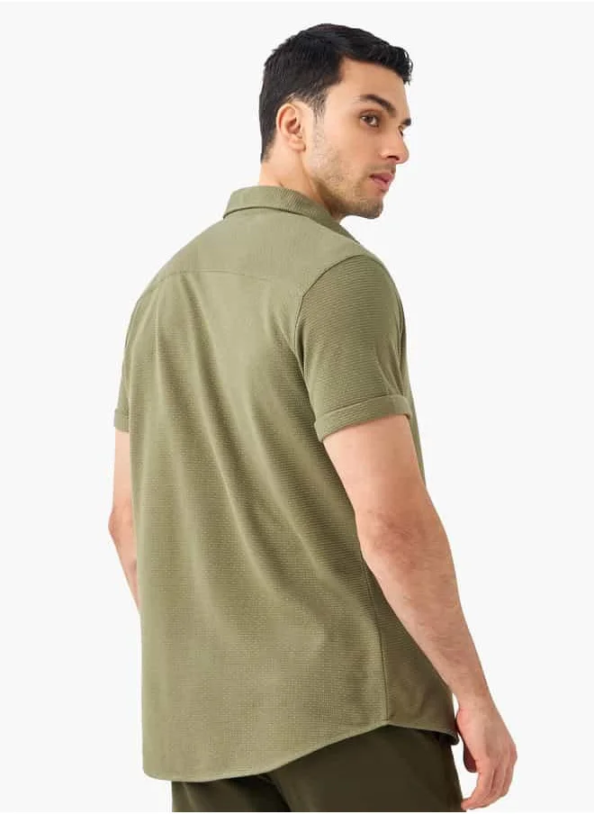 Iconic Iconic Textured Shirt with Short Sleeves and Button Closure