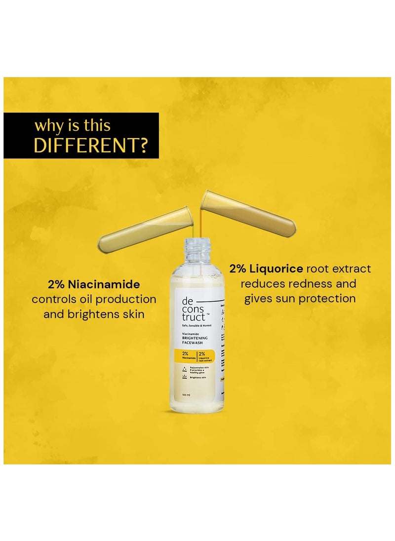 Deconstruct Niacinamide Brightening Facewash | 2% Niacinamide + 2% Liquorice Root Extract | Cleanses, Brightens | Face Wash for Tan Removal, Clear and Bright Skin & Glowing Skin | 100 ml  - Image 2