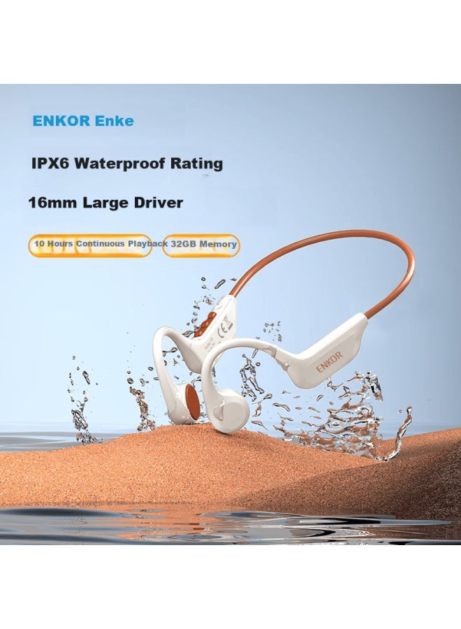 Enkor X9 Bone Conduction Bluetooth Earphones Sports Running Cycling Ipx6 Waterproof Sweatproof Open-ear Wireless Headphones 32gb Mp3 Mode White Orange - Image 1