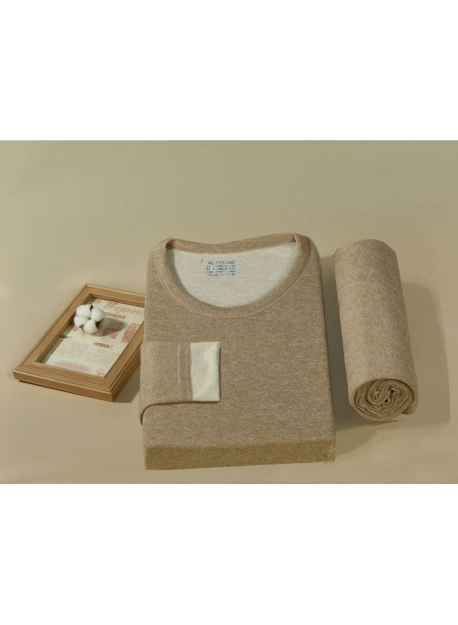 Men's Wool And Silk Thermal Underwear Ab Two-sided Set, Fleece-lined Thickened Couples Cold-proof Autumn Clothes And Pants - Image 1