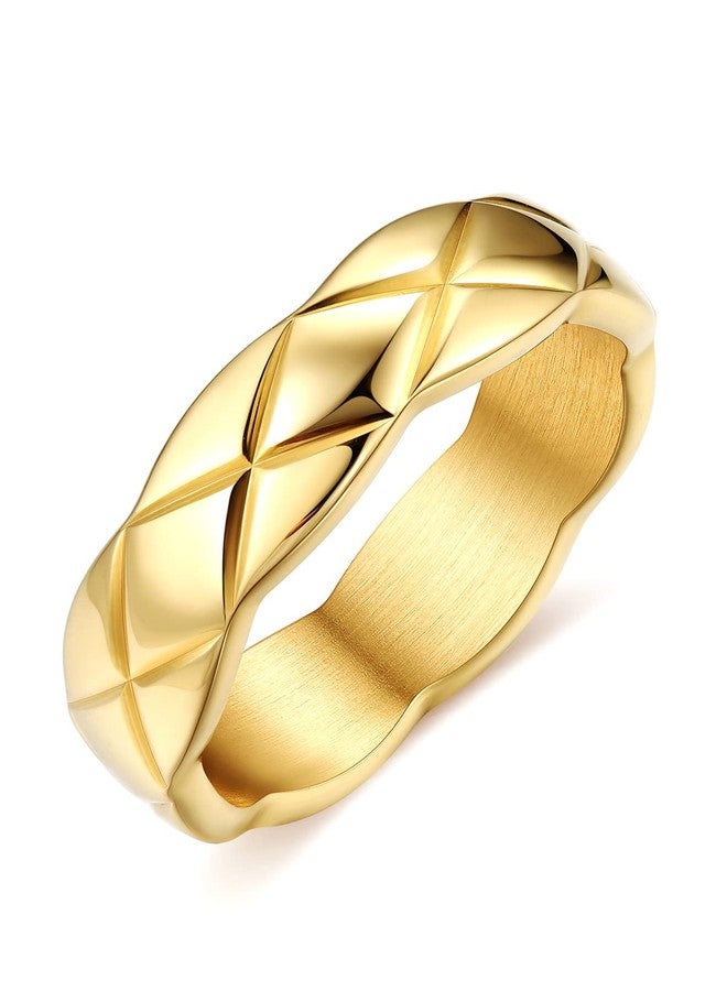 FOCALOOK Gold Ring 14K Gold Rings for Women, Crush Wide Band Ring, Stacking Rings, Wedding Band Minimalist Style (Gold, 7) - Image 1