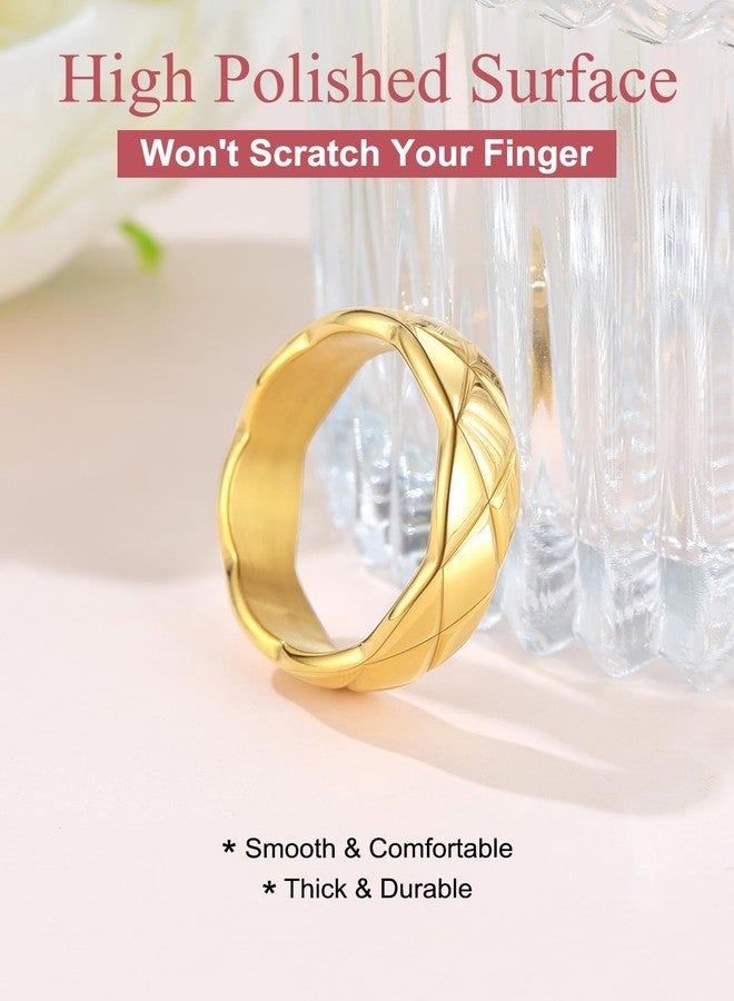 FOCALOOK Gold Ring 14K Gold Rings for Women, Crush Wide Band Ring, Stacking Rings, Wedding Band Minimalist Style (Gold, 7) - Image 5