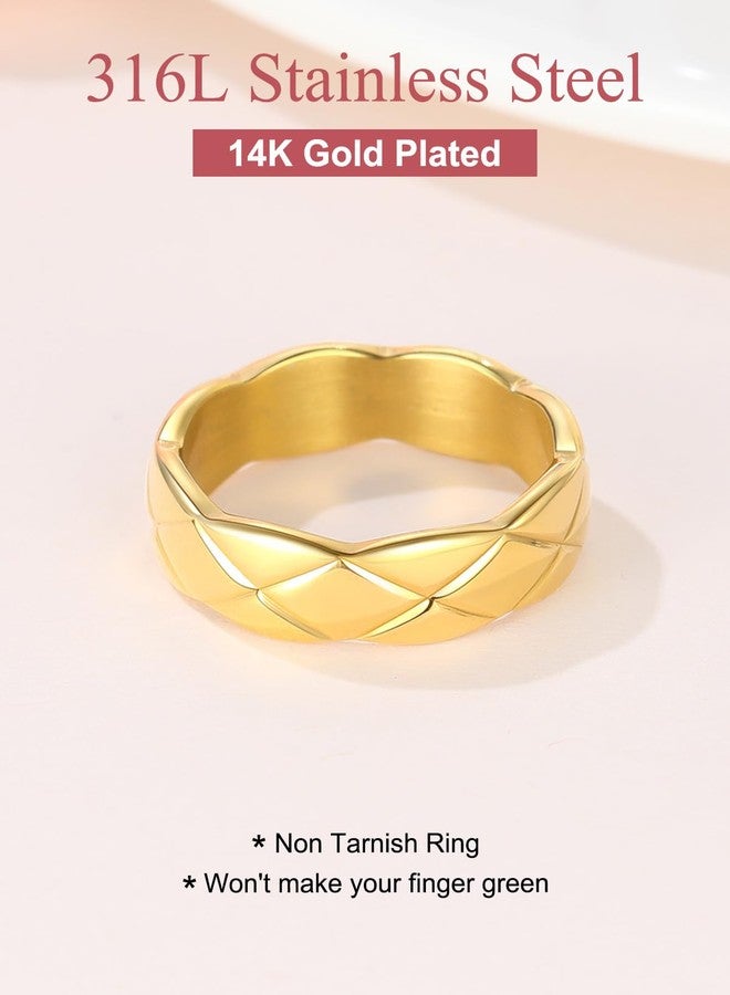 FOCALOOK Gold Ring 14K Gold Rings for Women, Crush Wide Band Ring, Stacking Rings, Wedding Band Minimalist Style (Gold, 7) - Image 4