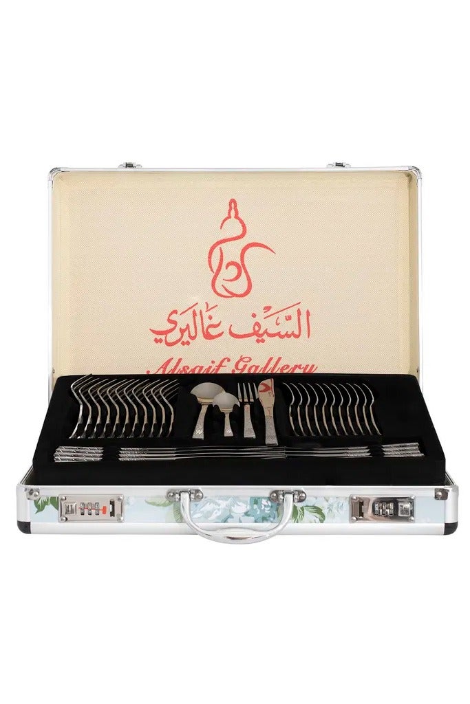 Alsaif Gallery Al Saif Gallery steel spoon set with aluminum case, 72 pieces, gilded engraving - silver - Image 1