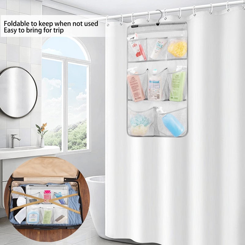 ANZORG Mesh Shower Organizer Hanging Caddy Quick Dry Bathroom Storage for Toiletry Accessories with Rotating Hanger (8 Pockets) - Image 5