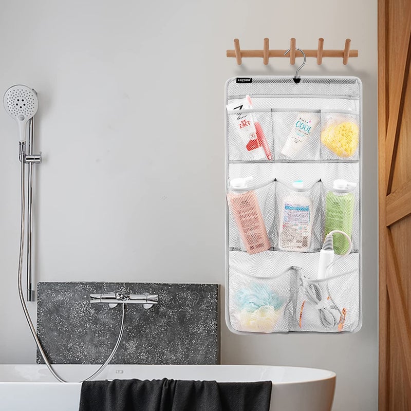 ANZORG Mesh Shower Organizer Hanging Caddy Quick Dry Bathroom Storage for Toiletry Accessories with Rotating Hanger (8 Pockets) - Image 4