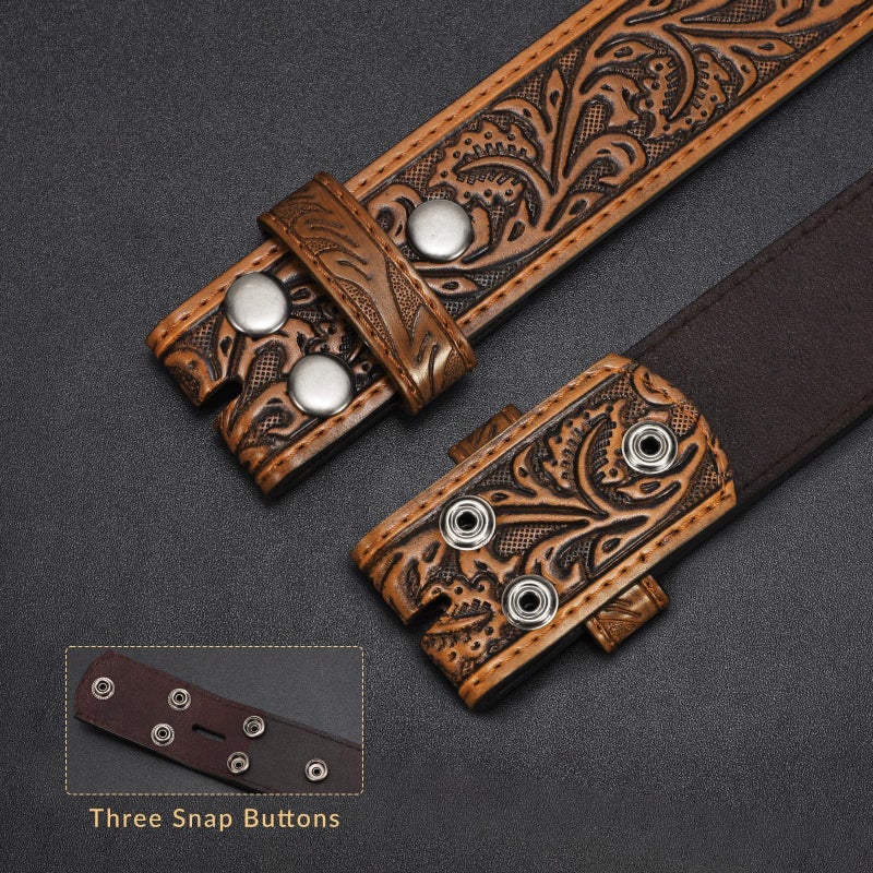 SANSTHS 2 Pack Western Belts for Men without Buckle, Cowboy Belt for Buckle Western Leather Belt Straps for Jeans - Image 3