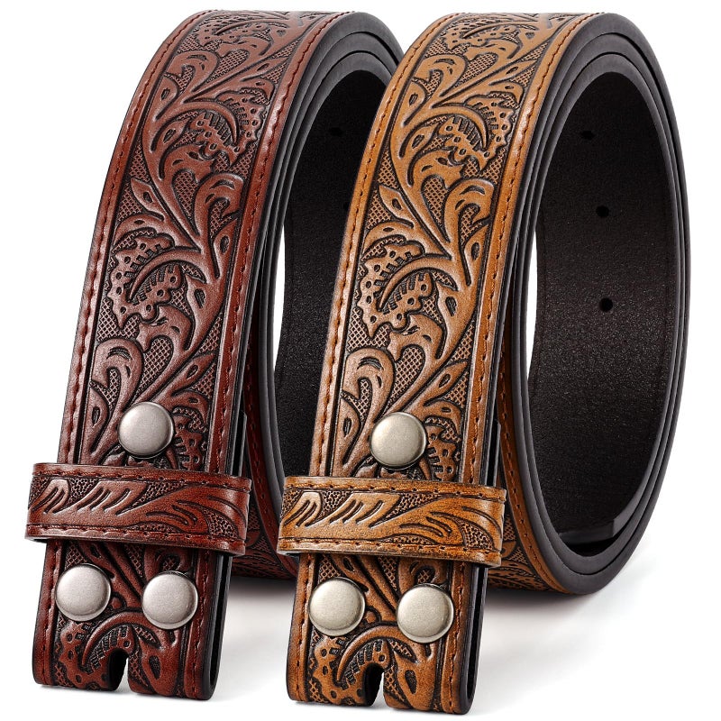 SANSTHS 2 Pack Western Belts for Men without Buckle, Cowboy Belt for Buckle Western Leather Belt Straps for Jeans - Image 1