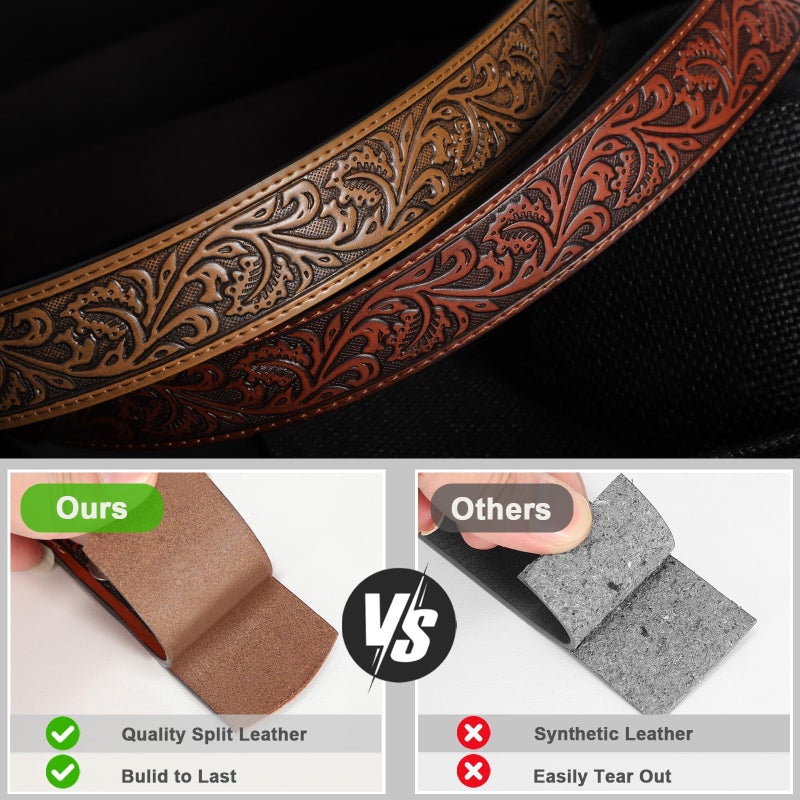 SANSTHS 2 Pack Western Belts for Men without Buckle, Cowboy Belt for Buckle Western Leather Belt Straps for Jeans - Image 2
