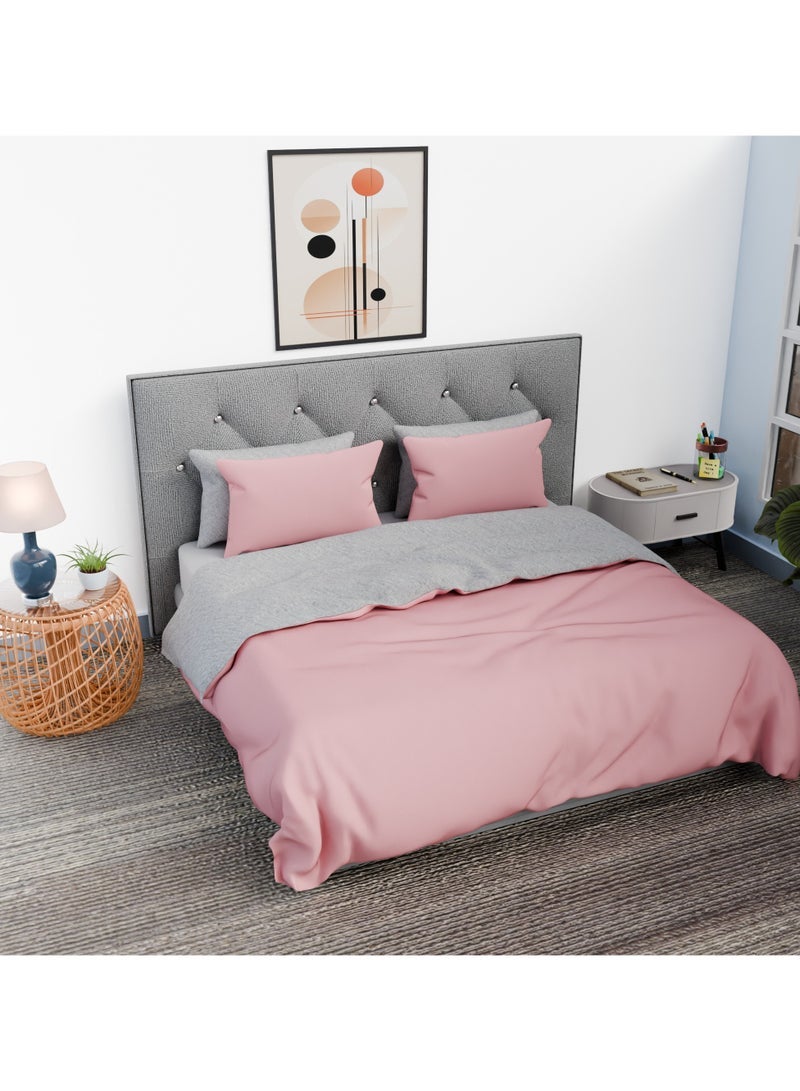 Lovstro 100 Cotton Duvet Cover Set Premium 4pcs Certified toxinfree King Size Reversible Soft Bedding Sheets 1 Duvet Cover With Zipper 220x240cm 1 Fitted Sheet 2 Pillowcases Pink Grey - Image 2