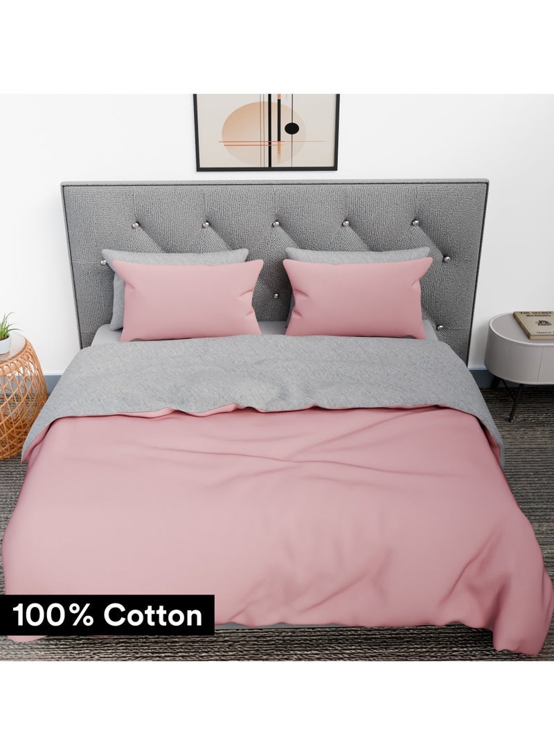 Lovstro 100 Cotton Duvet Cover Set Premium 4pcs Certified toxinfree King Size Reversible Soft Bedding Sheets 1 Duvet Cover With Zipper 220x240cm 1 Fitted Sheet 2 Pillowcases Pink Grey - Image 1