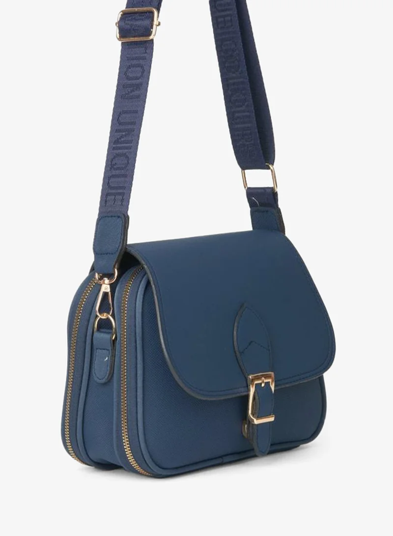 Women's Yonca navy blue 4‑pocket covered column shoulder strap zipper and snap‑closure hand and shoulder bag.