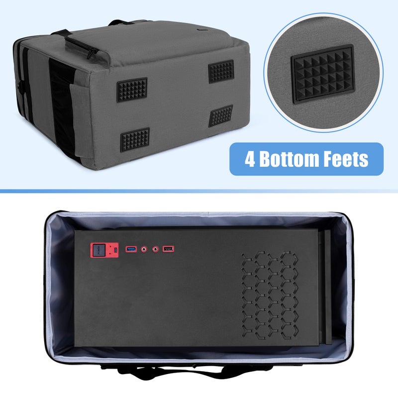 CURMIO Dual-Layer PC Carrying Case, Desktop Travel Bag with Removable Bottom Board for PC Tower, Keyboard, Mouse, Bag Only, Grey - Image 3