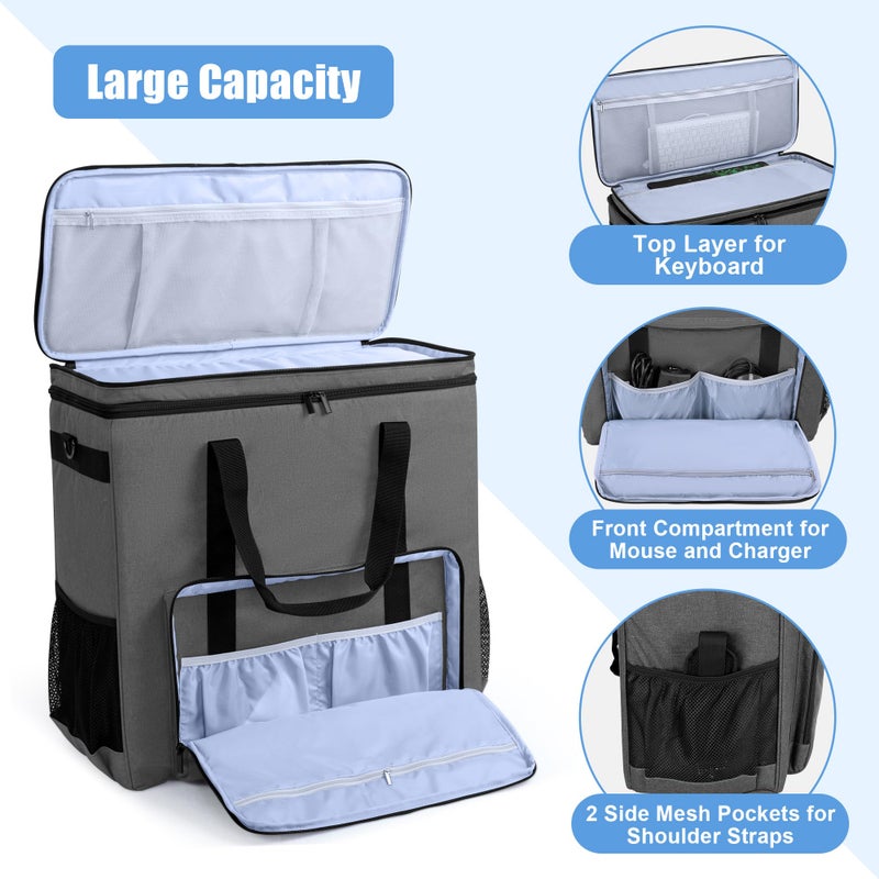 CURMIO Dual-Layer PC Carrying Case, Desktop Travel Bag with Removable Bottom Board for PC Tower, Keyboard, Mouse, Bag Only, Grey - Image 2