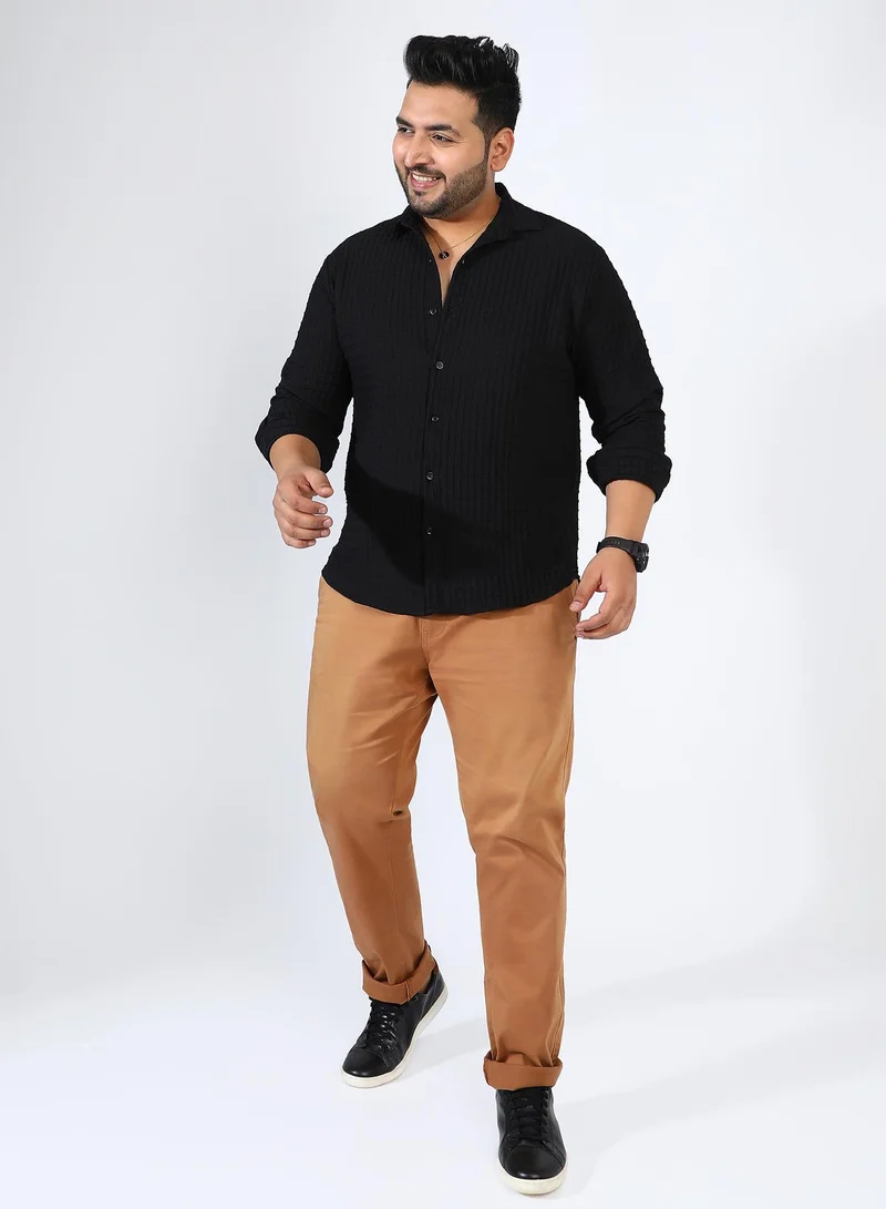 Instafab Plus Men's Midnight Black Embossed Graph Check Shirt