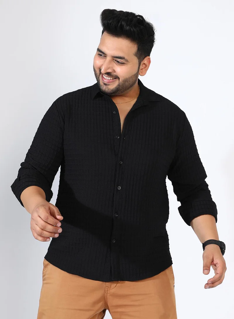 Instafab Plus Men's Midnight Black Embossed Graph Check Shirt