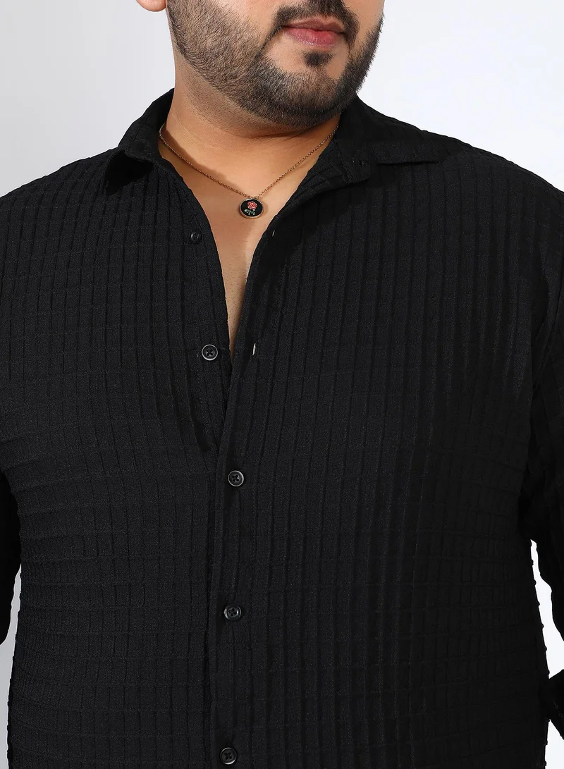 Instafab Plus Men's Midnight Black Embossed Graph Check Shirt