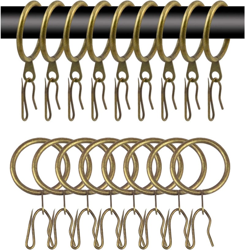 Wision 60 Pcs Metal Curtain Rings & Hooks Set, 30 mm Internal Diameter, Bronze, Curtain Rod Rings with Eyelet - Image 1