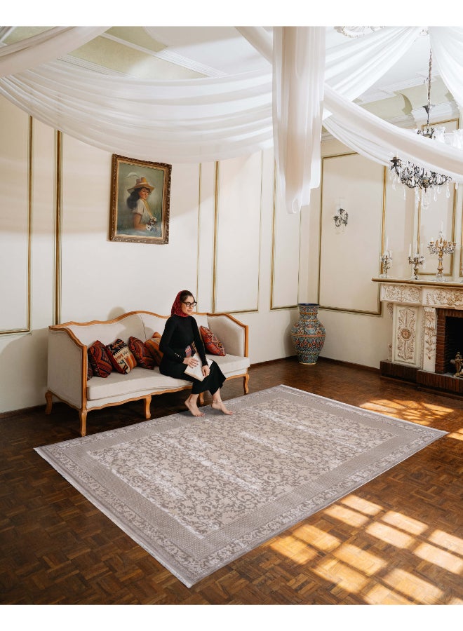 Almas Kavir Carpet سجادة مصنوعة منسوجة بقوام ناعم | تصميم بخور تراثي - رمادي | الحجم - 150x225 سم (5x7 قدم) | لغرفة عائلية متوسطة الحجم، غرفة نوم مع أسرّة ملكية، منطقة طعام تتسع لـ 4-6 أشخاص، ممرات المدخل وردهات الاستقبال - Image 3