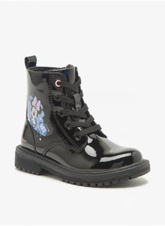 Disney Minnie Mouse Print Ankle Boots with Lace-Up Closure  - Image 1