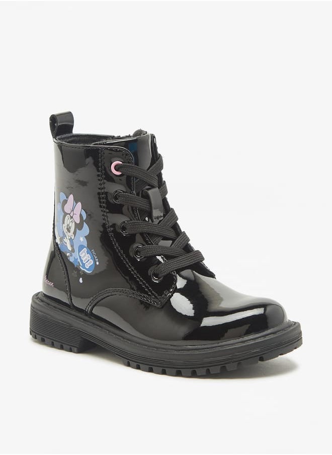 Disney Minnie Mouse Print Ankle Boots with Lace-Up Closure  - Image 1