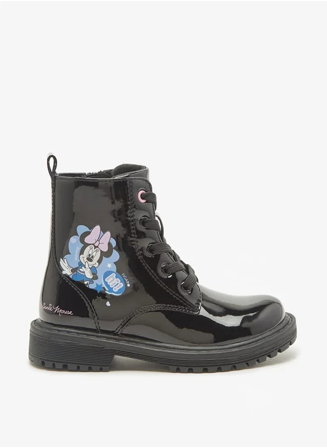 Disney Minnie Mouse Print Ankle Boots with Lace-Up Closure